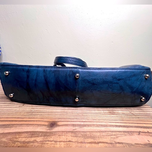 ILI. Leather patch oversized zip tote bag work blue ink nwt new - Picture 4 of 6